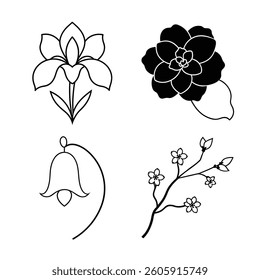 Flower Line Art Vector Illustrations Bundle