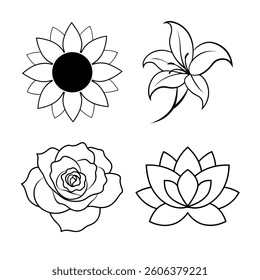 Flower Line Art Vector Illustrations Bundle