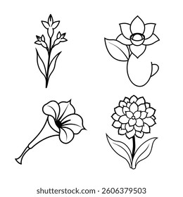 Flower Line Art Vector Illustrations Bundle