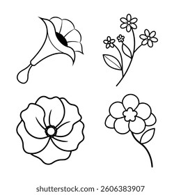 Flower Line Art Vector Illustrations Bundle