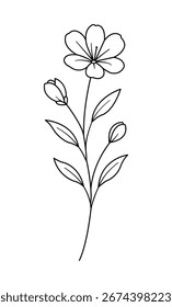Vector de arte de la línea de la flor, bosquejo gráfico botánico mínimo