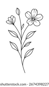 vetor da arte da linha da flor, esboço gráfico botânico mínimo