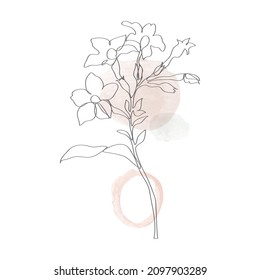 Flower line arts with earth tone watercolor background vector.