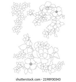 Flower Line Arts,Silhouette Art Line Floral Patterns,Outline Black And White Flower Drawing,Contour Botanical Graphics,Floral Design On White Background;Basic Flower Design
