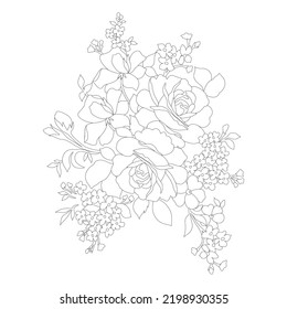 Artes De La Línea De Flores, Patrones De Flores De La Línea De Arte De Silhouette, Dibujo De Flores En Blanco Y Negro, Gráficos Botánicos De Contorno, Diseño De Flores En Fondo Blanco;Diseño De Flores Básicas
