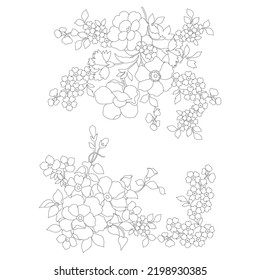 Flower Line Arts,Silhouette Art Line Floral Patterns,Outline Black And White Flower Drawing,Contour Botanical Graphics,Floral Design On White Background;Basic Flower Design
