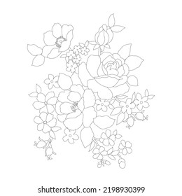 Flower Line Arts,Silhouette Art Line Floral Patterns,Outline Black And White Flower Drawing,Contour Botanical Graphics,Floral Design On White Background;Basic Flower Design
