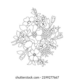 Flower Line Arts,Silhouette Art Line Floral Patterns,Outline Black And White Flower Drawing,Contour Botanical Graphics,Floral Design On White Background;Basic Flower Design
