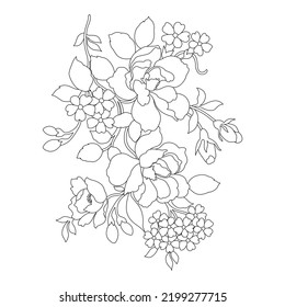 Flower Line Arts,Silhouette Art Line Floral Patterns,Outline Black And White Flower Drawing,Contour Botanical Graphics,Floral Design On White Background;Basic Flower Design
