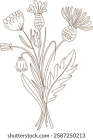 Flower Line Bouquet Hand Drawn Vector Illustration