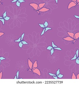 Flower line and butterflies' seamless pattern
