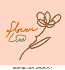 Diseño de la línea de flores. Ilustración vectorial, texto dibujado a mano En el fondo del durazno.