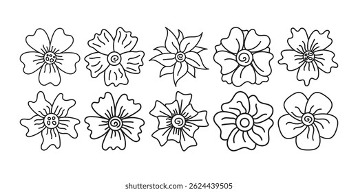 Colección de Vector Doodle de línea de flores