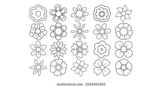 Colección de Vector Doodle de línea de flores