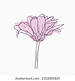Dibujo de línea de flor con fondo abstracto Clipart