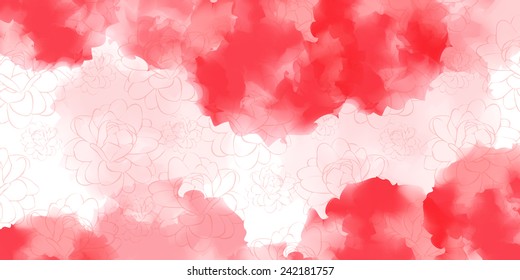 Flower line drawing & Background water color - Vector