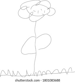 Flor. Dibujo de línea. Elemento aislado sobre fondo blanco. Vector.      