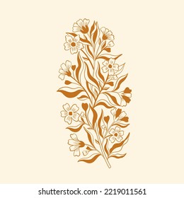 Flower line hand drawn style. One object vintage design. Elegant plant William Moriss drawing style. Vector illustration.