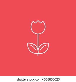 Flower Line Icon On Red Background