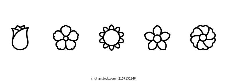 Conjunto de iconos de la línea de flores. Colección de flores de contorno negro. Vector aislado en blanco