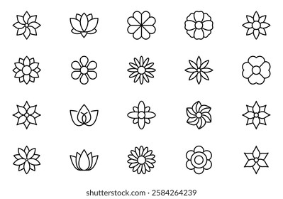 Flower line icon set. Collection of high quality black outline logo for mobile concepts and web apps. Flower set in trendy flat style. Vector illustration on a white background.