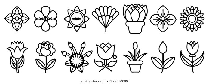 Blume Linie Symbol setzen einfache Umrisszeichen für Blumen