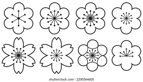 Conjunto de iconos de la línea de flores. Ilustración del vector aislada en fondo blanco
