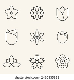 conjunto de logotipos de línea de flores conjunto de vectores de diseño