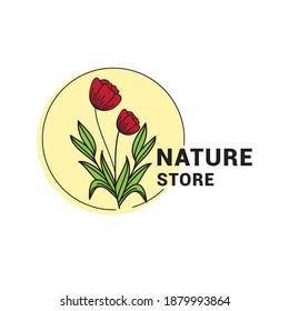 Flower line logo vector template.