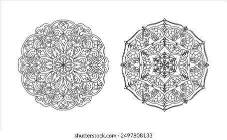 Flower line mandala in black and white Vector