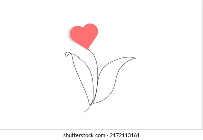 flower line with paper heart vector love.Hand flower hearts with thin lines that resemble signatures love on white background vector illustration.