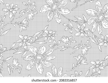 Flor y patrón de línea para impresión de tela, textura, azulejos, uso de fondo