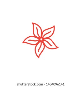 Flower Line Red Icon On White Background. Red Flat Style Vector Illustration.