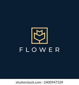 flower line with square logo design