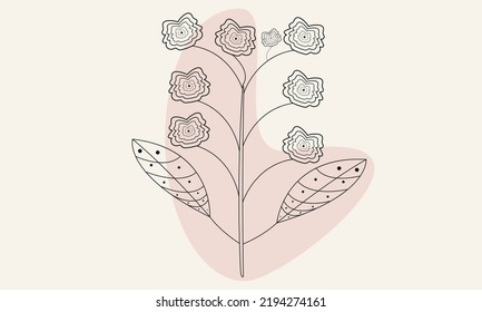 Flower Line Vector Art with leaves element