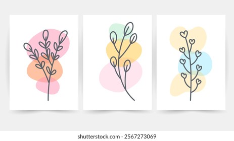 Flower line wall art vector set. Earth tone boho foliage flower line art drawing , Abstract Plant Art design for print, cover, wallpaper, Minimal and natural wall art.