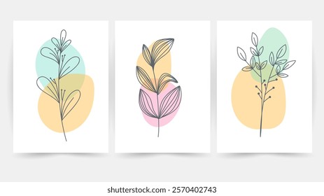 Flower line wall art vector set. Earth tone boho foliage flower line art drawing , Abstract Plant Art design for print, cover, wallpaper, Minimal and natural wall art.