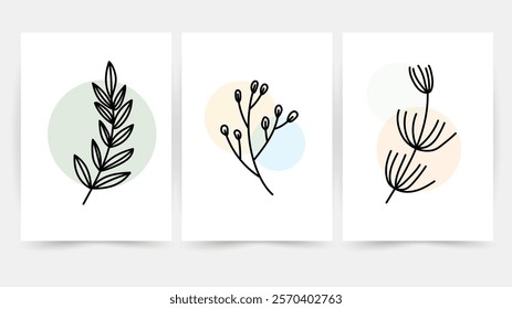 Flower line wall art vector set. Earth tone boho foliage flower line art drawing , Abstract Plant Art design for print, cover, wallpaper, Minimal and natural wall art.