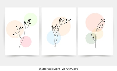 Flower line wall art vector set. Earth tone boho foliage flower line art drawing , Abstract Plant Art design for print, cover, wallpaper, Minimal and natural wall art.