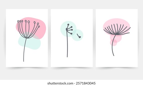 Flower line wall art vector set. Earth tone boho foliage flower line art drawing , Abstract Plant Art design for print, cover, wallpaper, Minimal and natural wall art.