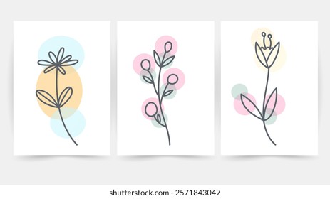 Flower line wall art vector set. Earth tone boho foliage flower line art drawing , Abstract Plant Art design for print, cover, wallpaper, Minimal and natural wall art.