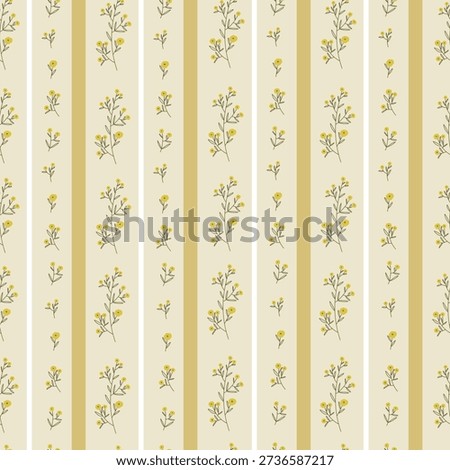 Flower, lines and leaves , hand drawn plants. Vector illustration with flowers and leaves, seamless pattern.