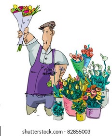 flower little store - flower vendor with bucket