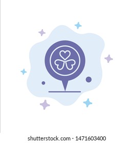 Flower, Location, Pin, Heart Blue Icon on Abstract Cloud Background