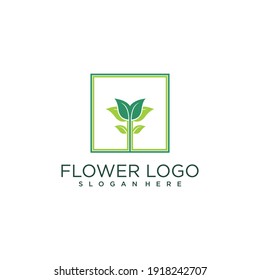 Blumenlogo mit Box-Stil und einfachem Farbkonzept Premium Vector