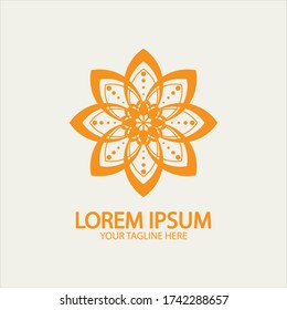 Blumenlogo. Das kreisförmige Logo. Logo der Blume. Stilisierte Blume. Der Markenname, Emblem. Mandala.boutique. 