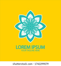 Logo de las flores. El logo circular. Logo de la flor. Flor estilizada. El nombre de la marca, el emblema, Mandala.boutique. 