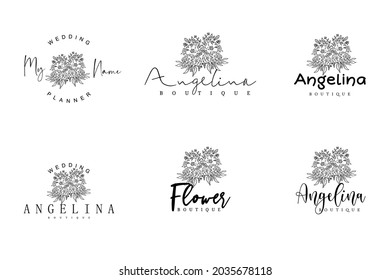 Flower logo concept for elegant retro minimalist modern branding full logo package
