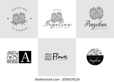 Flower logo concept for elegant retro minimalist modern branding full logo package