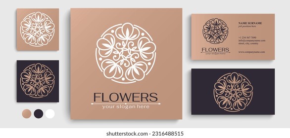 Logo de las flores. Flor de algodón en círculo. Flor de algodón. Logo en estilo lineal de moda para ropa, hotel, cosméticos, spa, salón de belleza, decoración, boutique